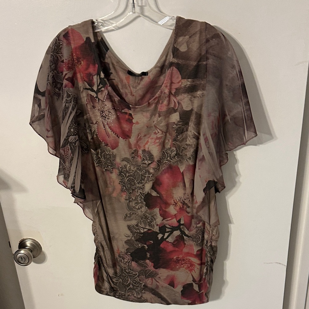 Espresso Floral Top with Pink and Brown Hues